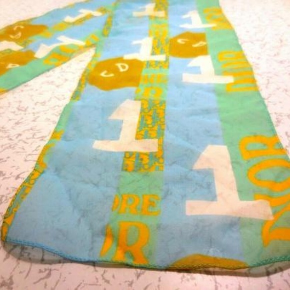 Dior Blue Gold Green Trotter Print Logo Silk Scarf - Picture 3 of 7